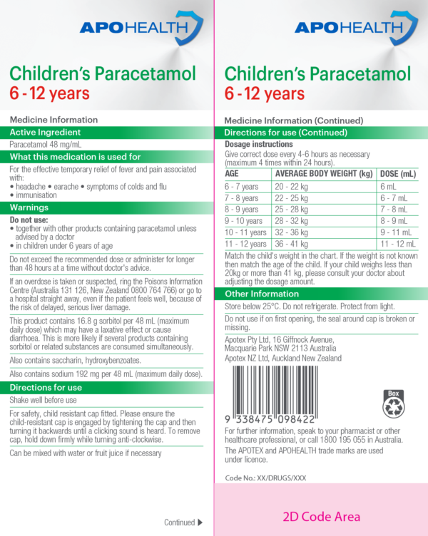APH Childrens Paracetamol CARTON 6 12 years 200mL 1
