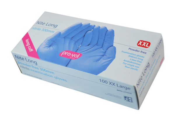 Nitelong Long Cuff Nitrile Gloves Medium Box 100